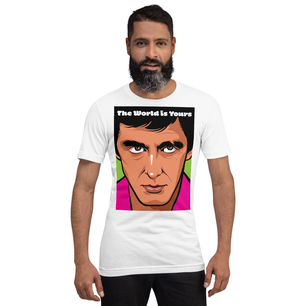 Scarface (1983) printed on a white T-shirt