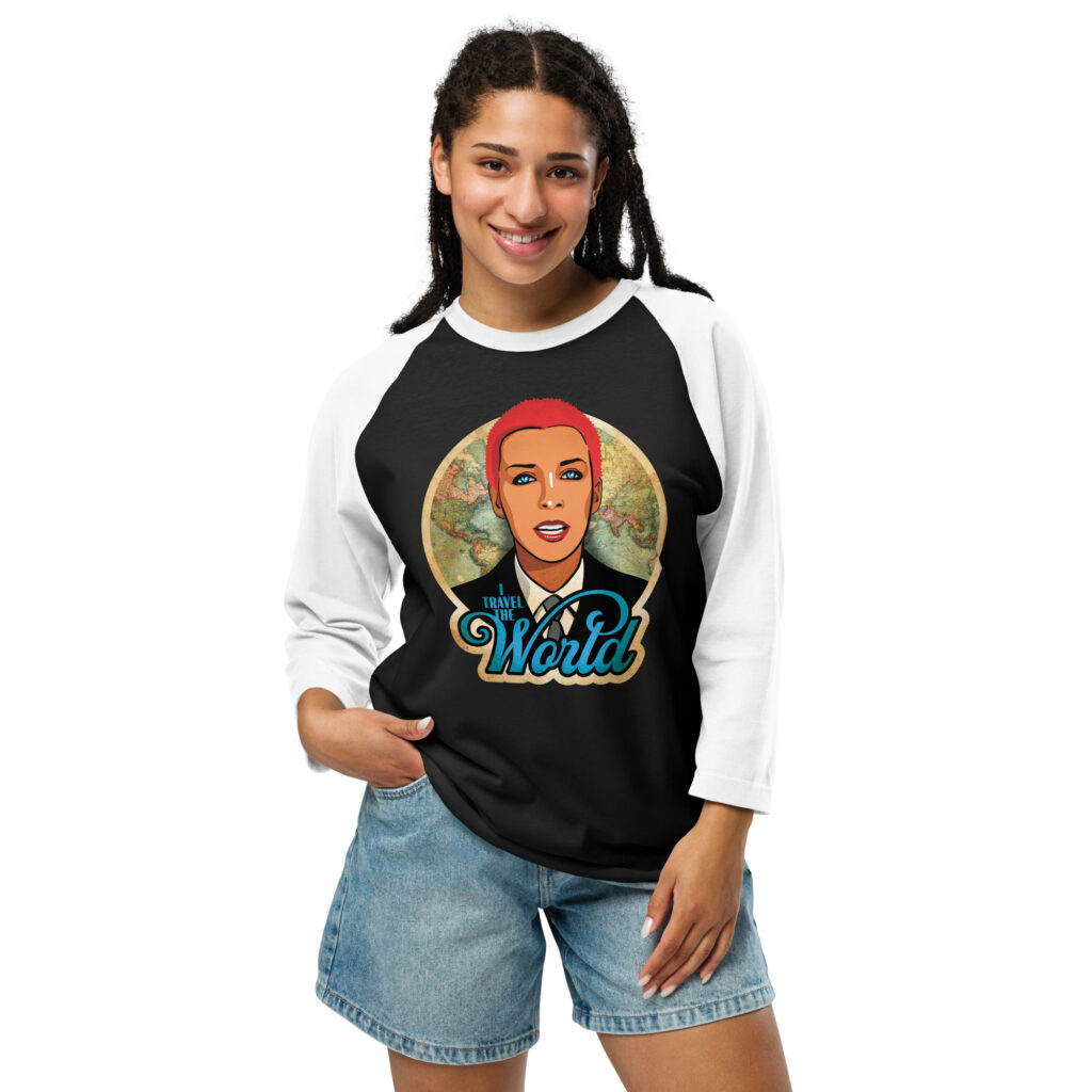I Travel The World 3/4 sleeve raglan shirt