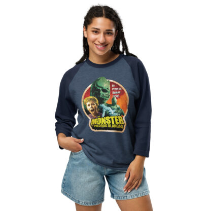 The Monster of Piedras Blancas 3/4 sleeve raglan shirt - Image 3