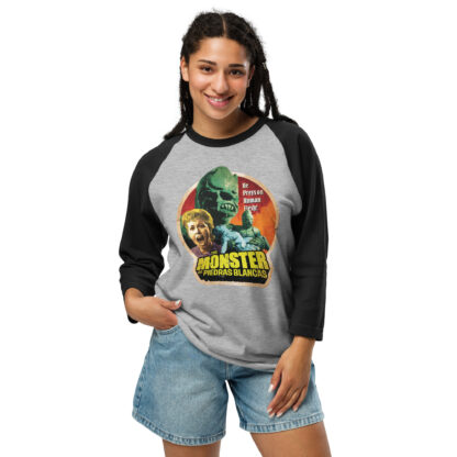 The Monster of Piedras Blancas 3/4 sleeve raglan shirt - Image 4